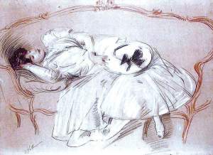 By Helleu - Woman with white dress resting on a couch