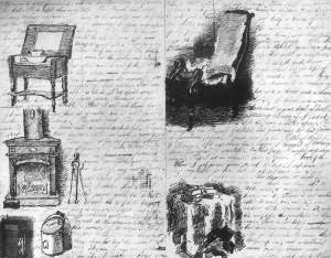 By Eakins, Thomas - Several furnitures sketched in a letter