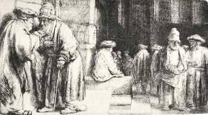 By Rembrandt - Jews at the synagogue
