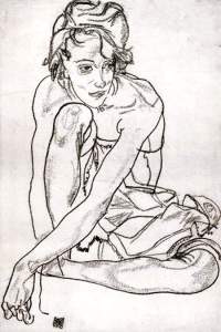 By Schiele - Girl posing wearing stockings