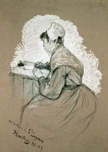 By Toulouse-Lautrec - A maid writing a letter