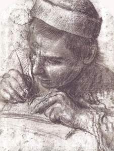 By unknown master of the School of Annibale Carracci - A lad writing with his pen
