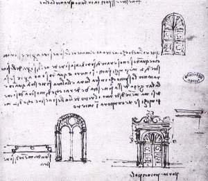 By Da Vinci - Sketches of windows and doors beside a manuscript