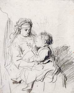 By Rembrandt - A woman with a child eating on her lap