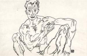 By Schiele - Hairy man seated
