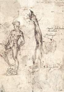 By Michelangelo - Study for the sculpture David treading on the head of Goliath