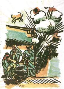 By Pechstein, M. - Battle of the Somme. Impact of artillery on the refuge
