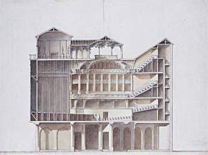 By anonymous author of 18th century - A cross section of the interior of Theatre The Panthonin. Place du Carrousel Paris