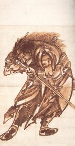 By Hokusai, Katsushika - Samurai warrior holding his weapon