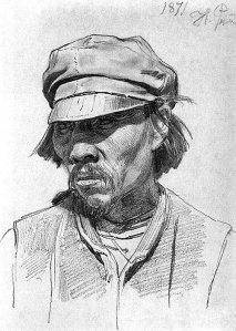 By Repin, Ilia Efimovich - Portrait of a kalmyk (mongol man)