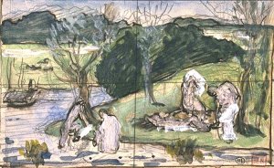 By Puvis de Chavannes - Bathers on a riverside