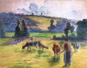 By Pissarro - Shepherdess and cows