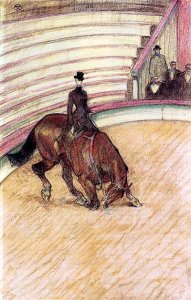 By Toulouse-Lautrec - Amazona with top hat on horseback