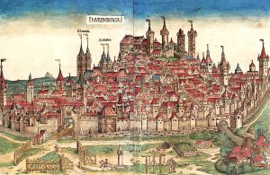 By anonymous german artist. 15th century. A global vision of the city of Nuremberg