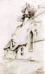 By Corot - Study of the facade of a church