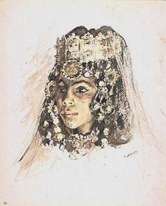 By Dinet, Etienne - Head of a young arab woman