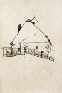 By Schiele, Egon - Cottage on the hill