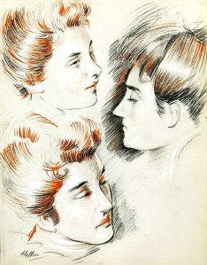 By Helleu, Paul César - Three studies of hairdressing