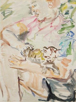 By Kokoschka, Oskar - Kitten on the lap of a woman