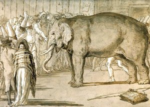 By Tiepolo - A bunch of punchinello observing an elephant