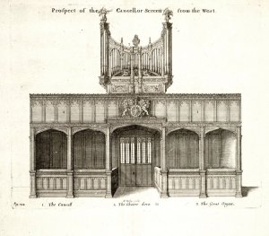 By Wenceslaus Hollar - Prospect drawing of a choir in a chapel with the location for a great organ