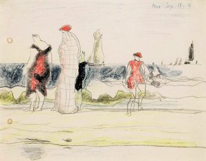 By Feininger, Lyonel - Beach scene with bathers