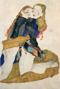 By Schiele, Egon - Two embraced girls