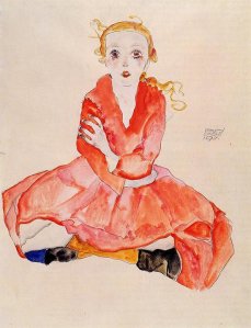 By Schiele - The little blonde wearing a red dress